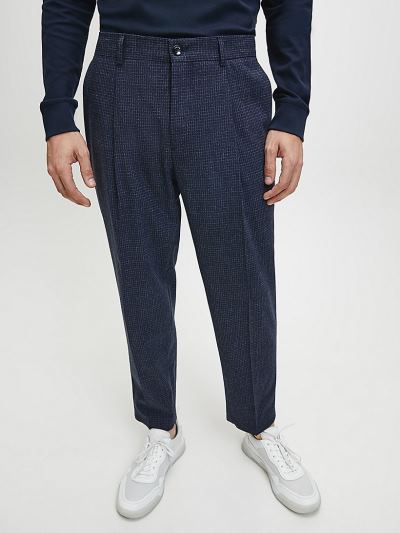 Calvin Klein Ruhák HU626180 | Calvin Klein Tapered Wool Check Férfi Nadrág Sötétkék